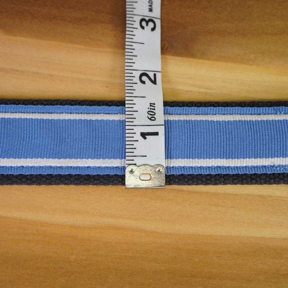 Vineyard Vines D-Ring Belt Mens M Blue Striped Whale Logo Canvas Grosgrain
